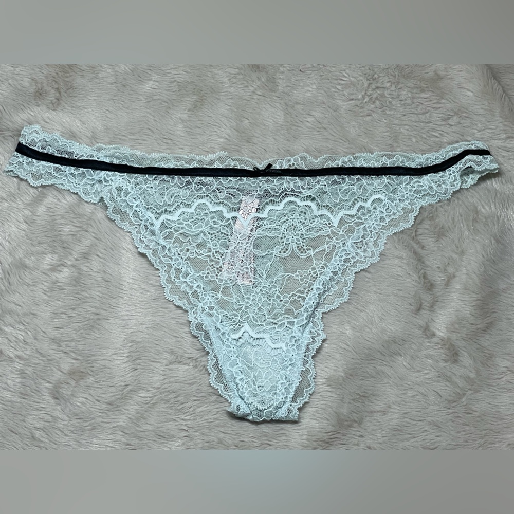 Victoria’s Secret Light Blue Lacey Thong with Black Velvet Outline